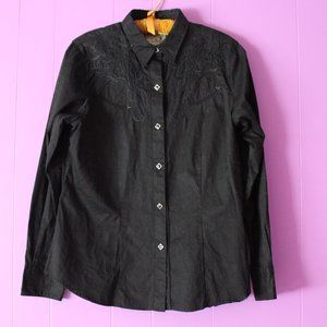 XL Roper all black Western embroidered  button up long sleeve